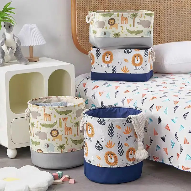 Foldable Kid Storage Basket for Clothes Toys Fabric Forest Animals Lion Giraffe Crocodile Hippo Laundry Hamper for Home Bedroom