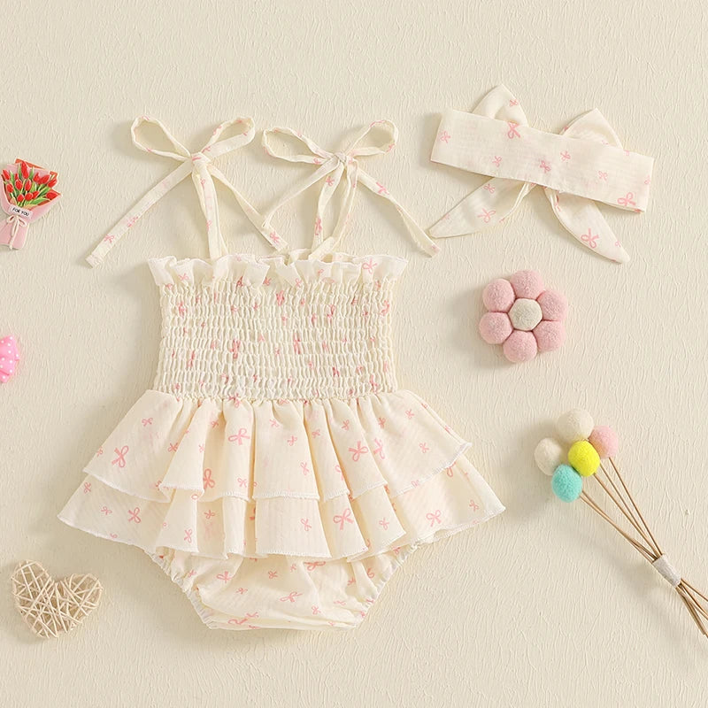 Adorable Baby Girl Romper Set Floral Print Sleeveless Jumpsuit with Matching Headband for Summer Outfit