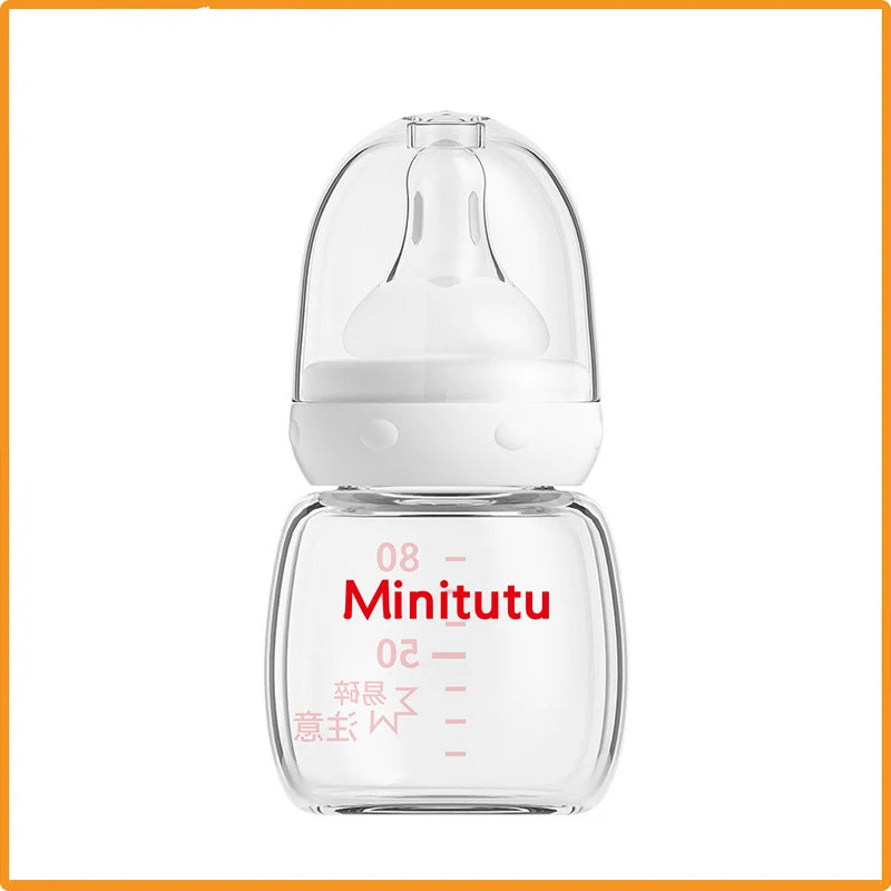 【 Minitutu 】Newborn baby bottle standard mouth 80ml anti-Colic and anti-choking glass bottle