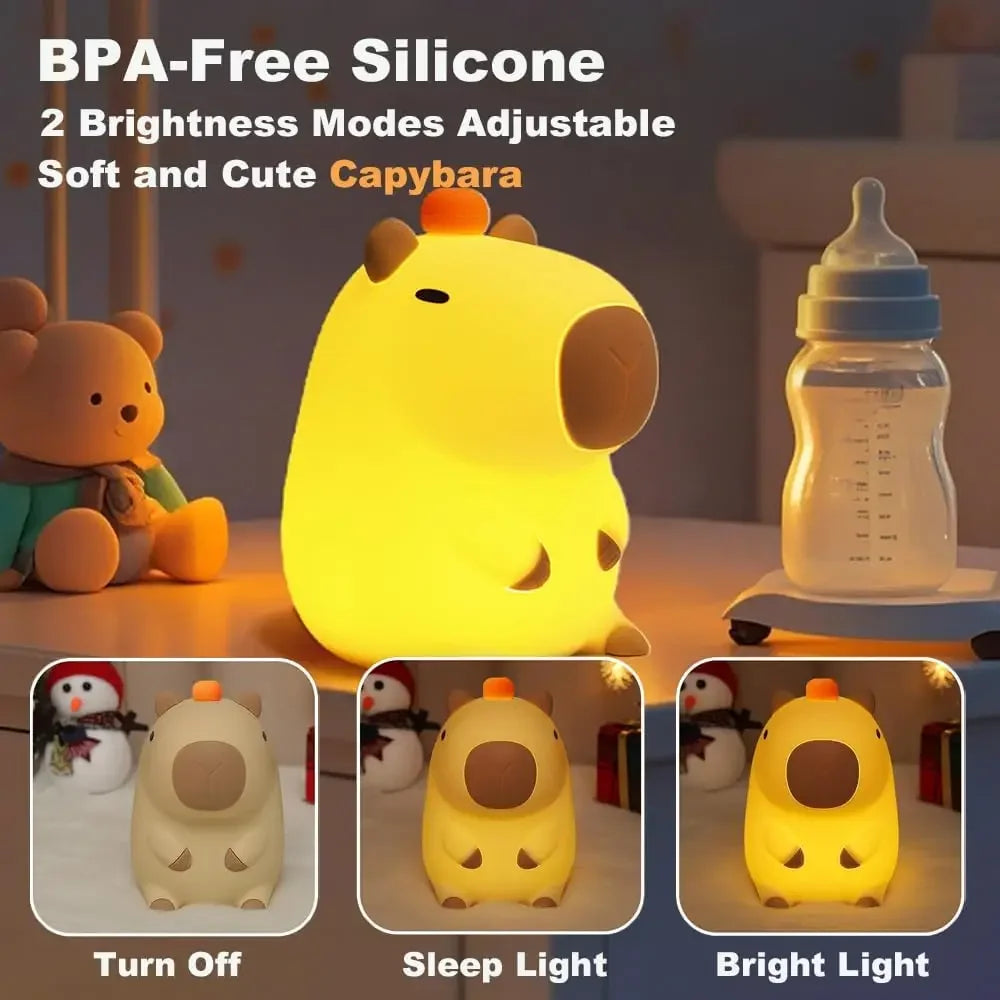 Capybara Night Light Cute Tangerine LED Bedroom Touch Animal Lamp Dimmable Silicone Nightlight for Dorm Decor Baby Boy Girl Gift