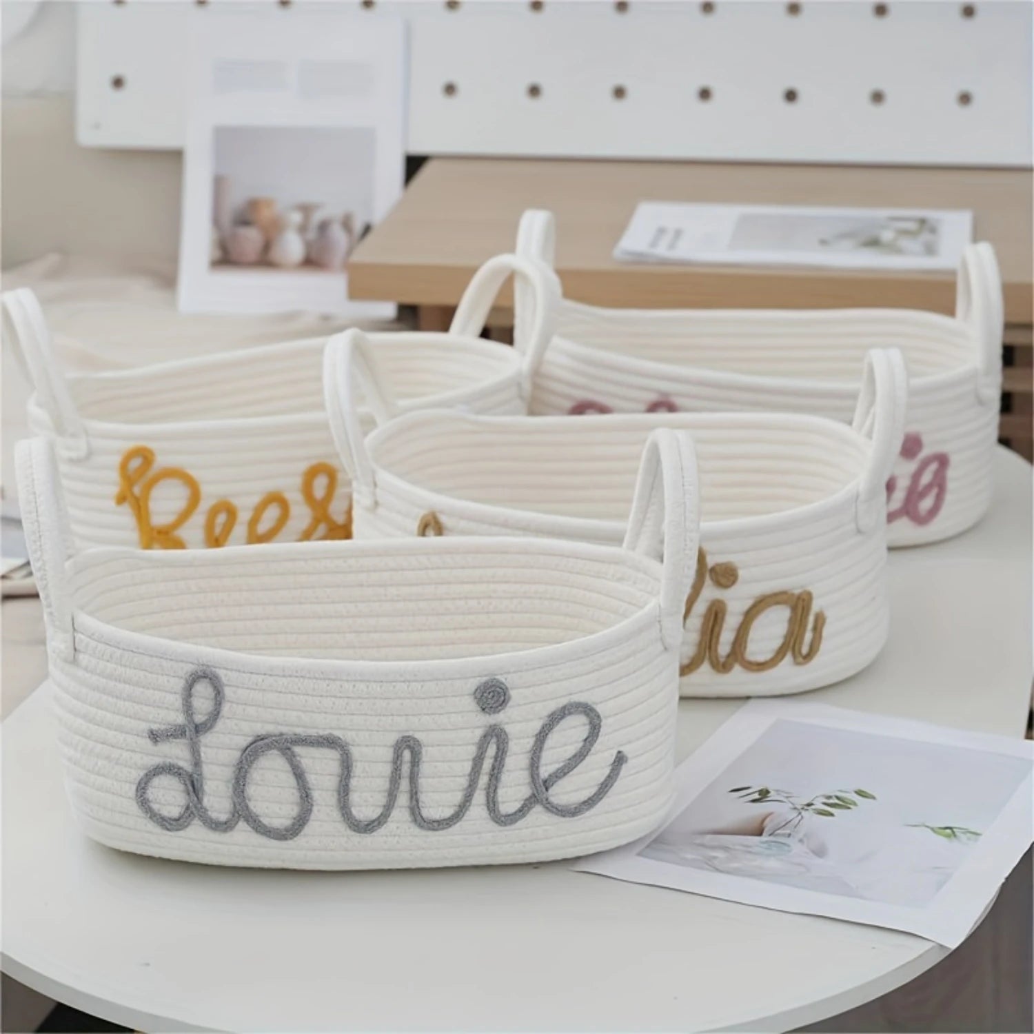 Personalized Cotton Rope Diaper Basket - Chic Storage for Baby Essentials, with Convenient Handles, Ideal for Changing Table.