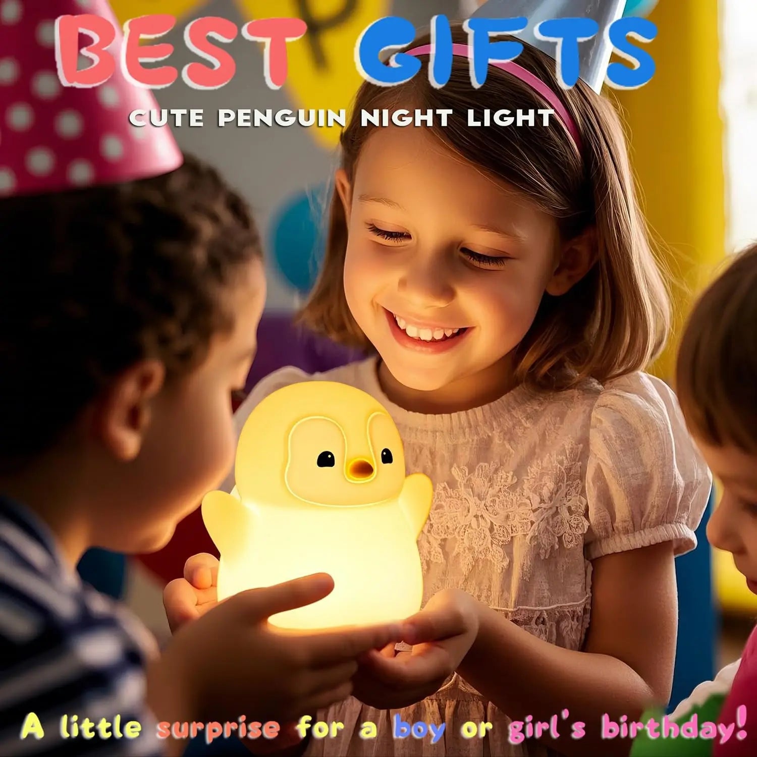 Cute Penguin Night Light for Kids Bedroom Rechargeable Animal Silicone Nursery Night Lamp Touch Control Nightlight for Baby Gift