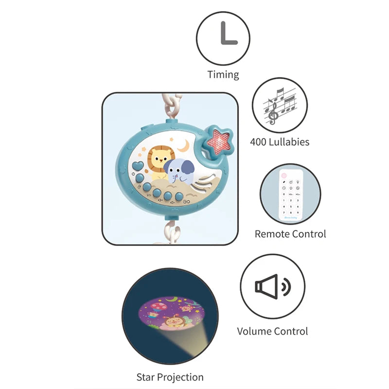 BabyCrib Mobile with Lights Music Projection for Infants 0-6-12 Months Remote Control Crib Toys for Newborn Baby Mobile for Crib