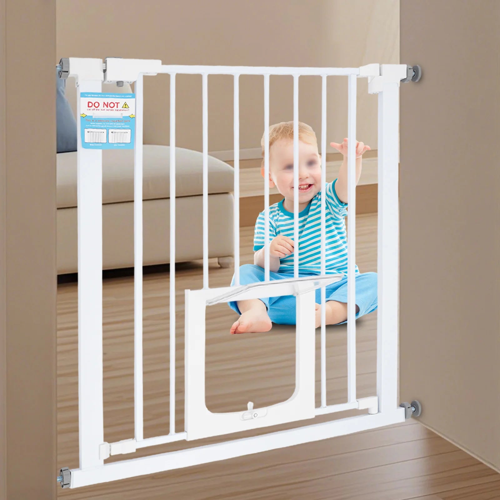 Baby Safety Gate with Small Pet Door, Baby Safety Gate Guardrail, Mounted Barrier for Stairs, Doorways, Hallways