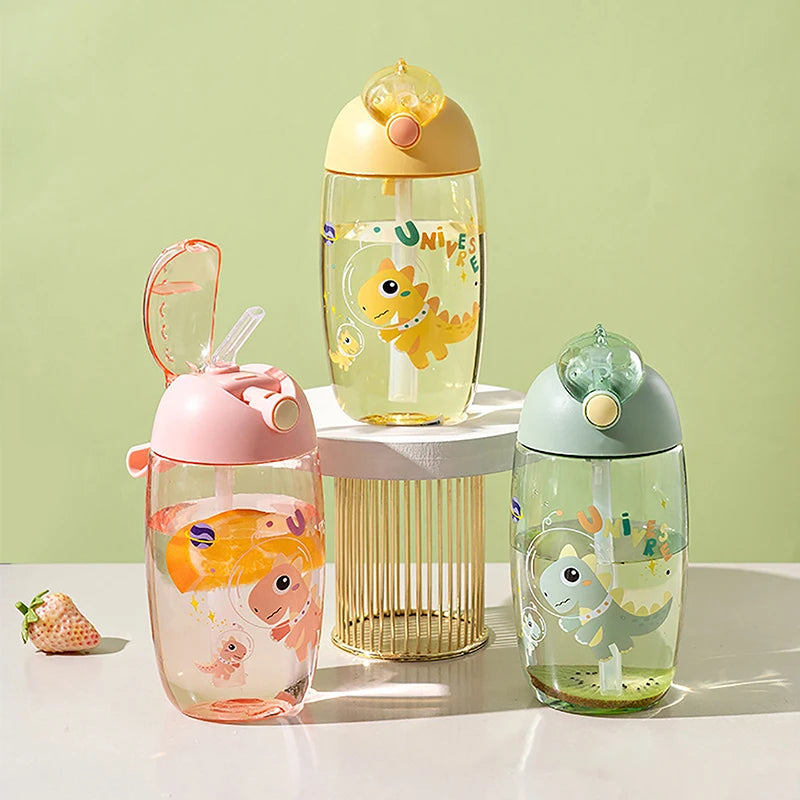 500ML Children's Water Bottle For School Portable Cartoon Dinosaur Water Cup Creative Feeding Cup With Straws And Lids Drinkware