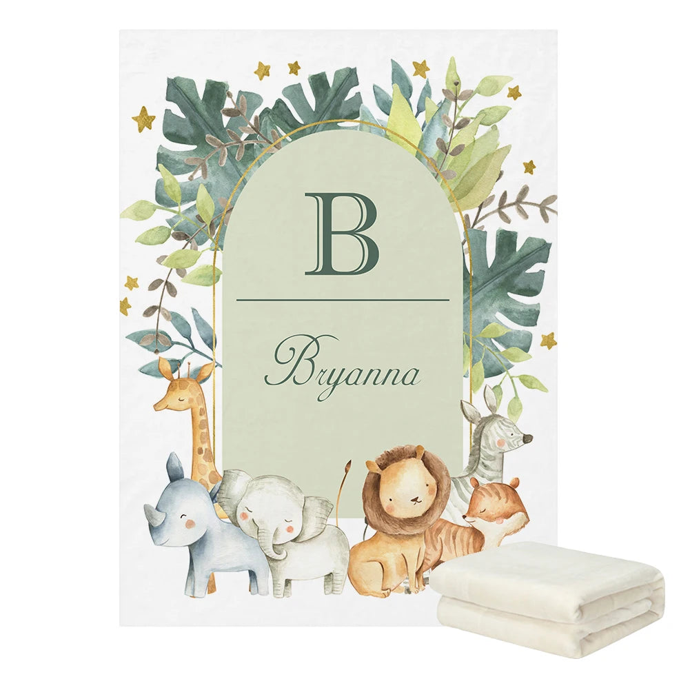 LVYZIHO Jungle Animals Boys Custom Name Baby Bedding Set, Birthday Gift Toddler Gift Bedding Set, Baby Shower Bedding Set