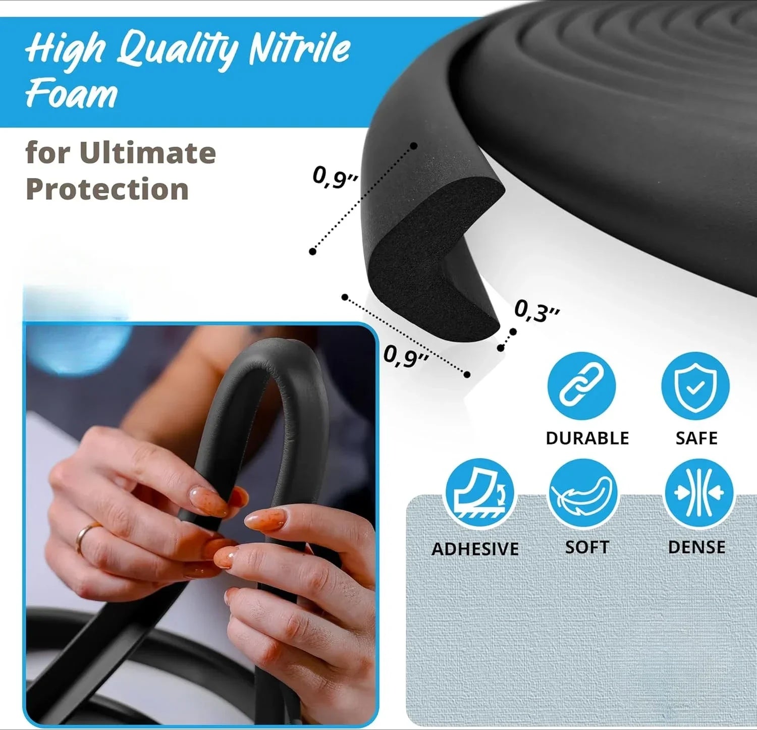 Furniture Corner & Edge Safety Bumpers, Impact-Absorbent 18ft Bumper & 8 Foam Corner Protectors