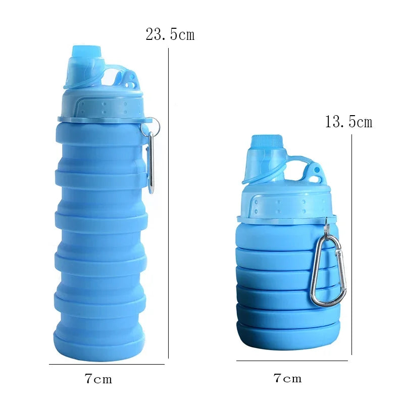 500ML Portable Retractable Silicone Bottle Folding Water Bottle Outdoor Travel Drinking Cup with Carabiner Collapsible Cup