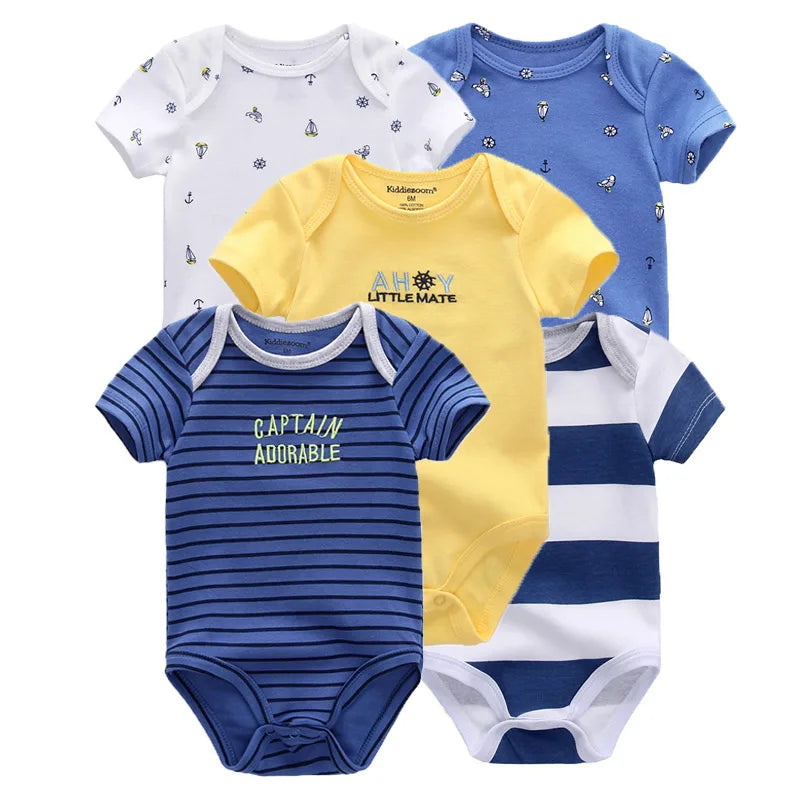 5pcs Summer Short Sleeve Baby Boy Girl Bodysuits Soft Cartoon Newborn Baby Onesie