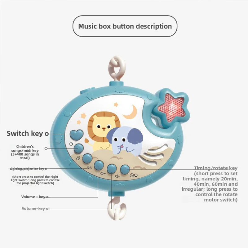 BabyCrib Mobile with Lights Music Projection for Infants 0-6-12 Months Remote Control Crib Toys for Newborn Baby Mobile for Crib