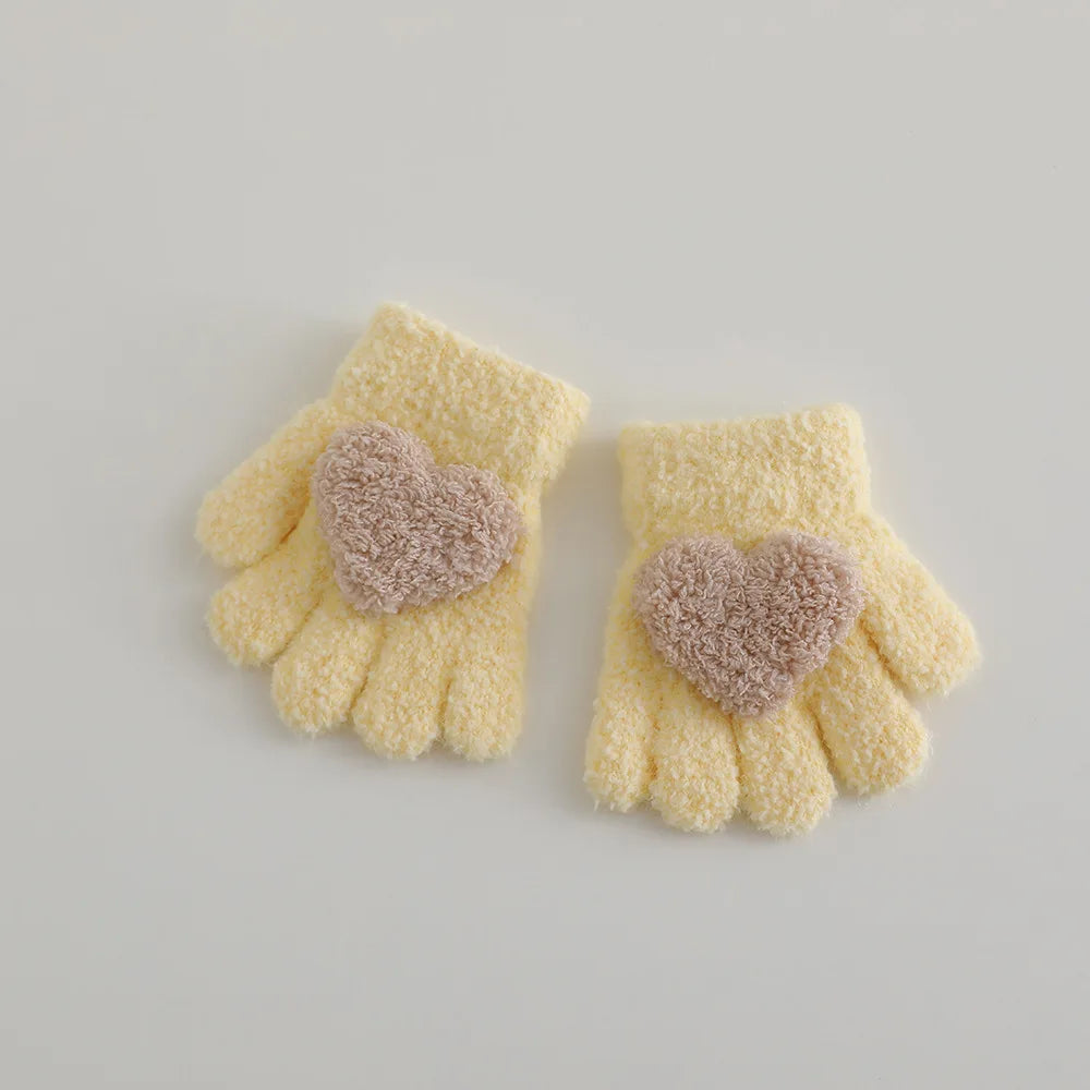 Autumn Winter Warm Thicken Girls Pink Gloves Baby Riding Cute Gloves Kid Kindergarten Five Fingers Gloves 1-3Y