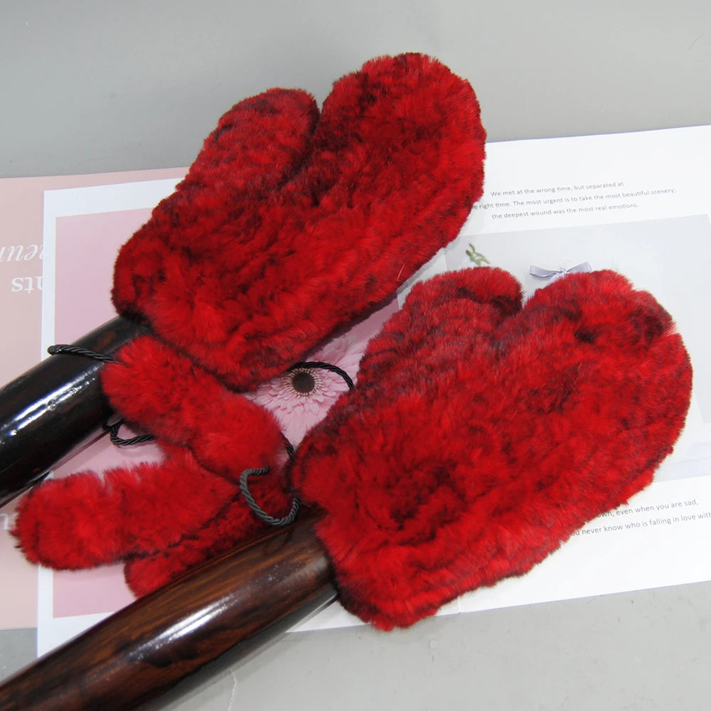 Hot Sale Winter Girl Natural Real Rex Rabbit Fur Gloves Good Elastic Knitted Rabbit Fur Mittens Lady Real Rex Rabbit Fur Gloves
