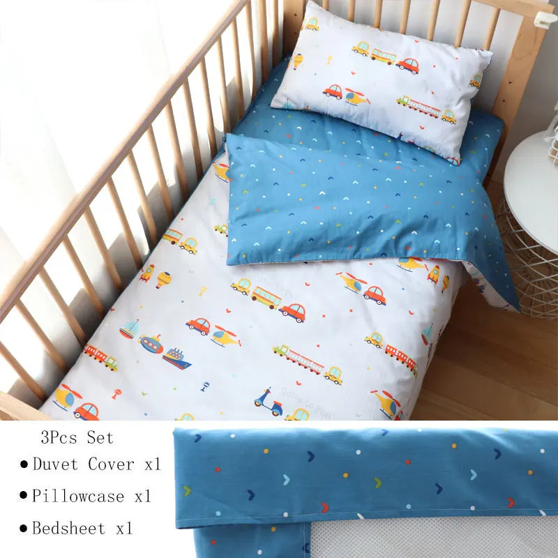 Baby Nursery Bedding Set 3 Pcs Cotton Cartoon Bed Linens Boy Girl Cot Crib Kit Pillowcase Quilt Cover Sheet Children Custom Size