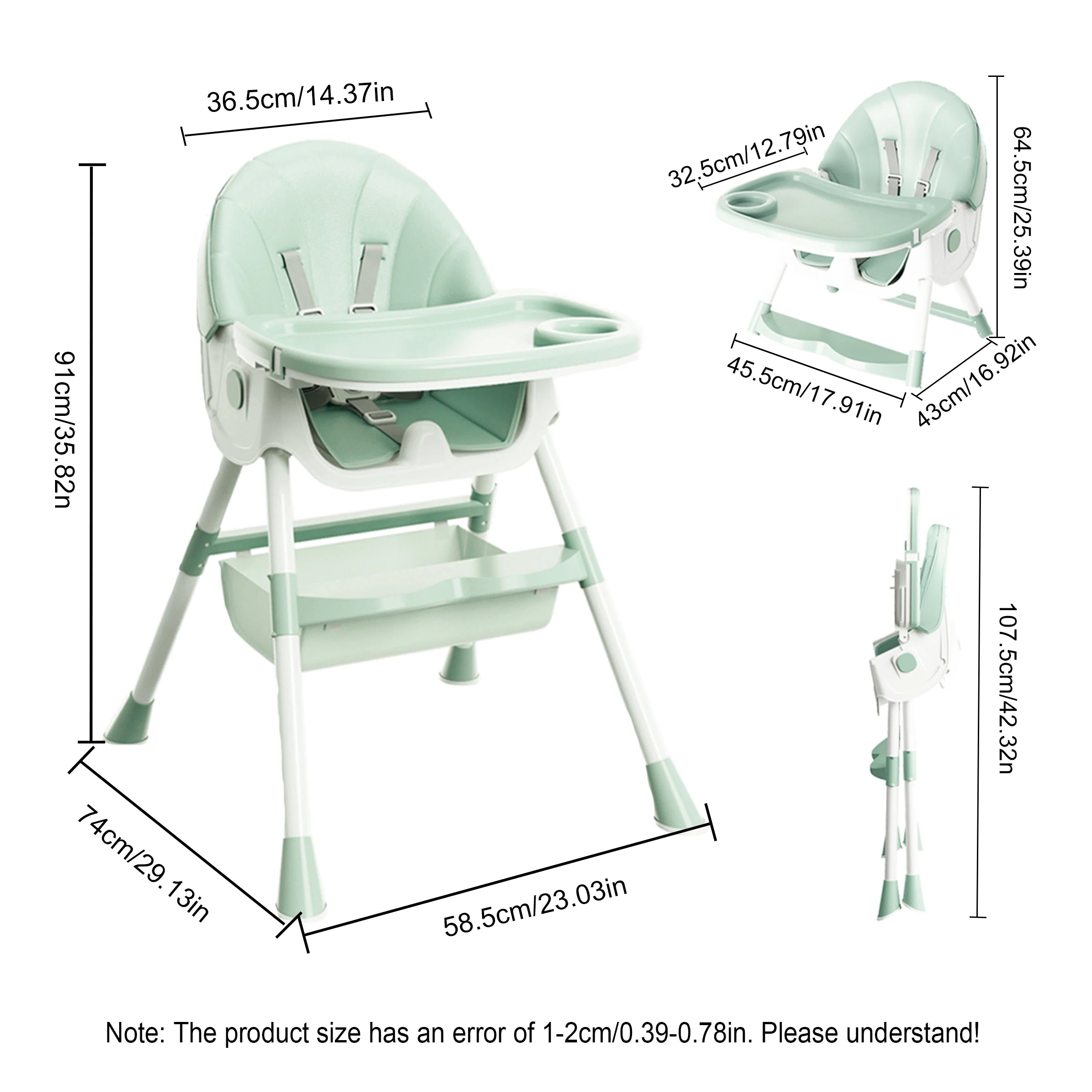 1pc Children's Dining High Chair, Foldable Dining Chair, Detachable Dining Plate, Portable Children's Chair