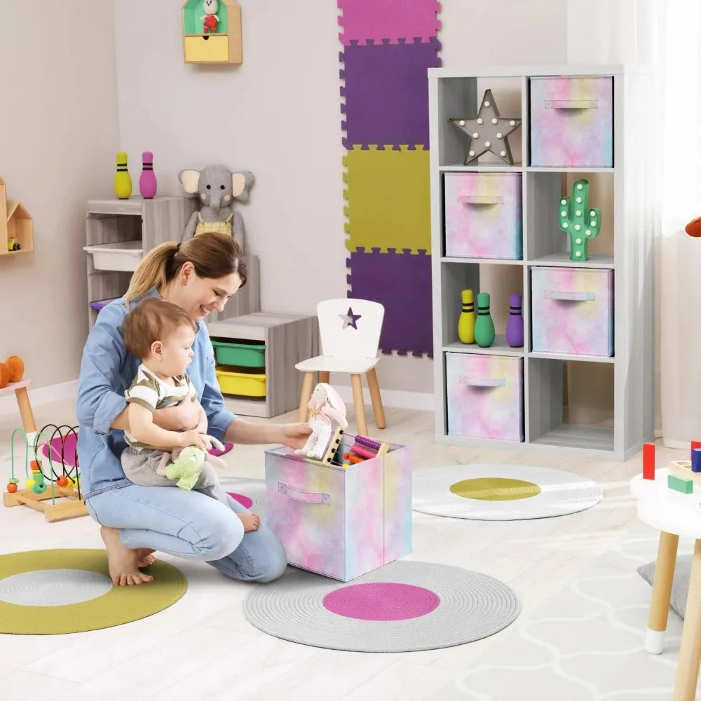 6 Foldable Tie Dye Fabric Storage Bins for Organizing Cubbies, Toy Box - Clothes Storage & Closet Organizer - 11 Inch Baskets