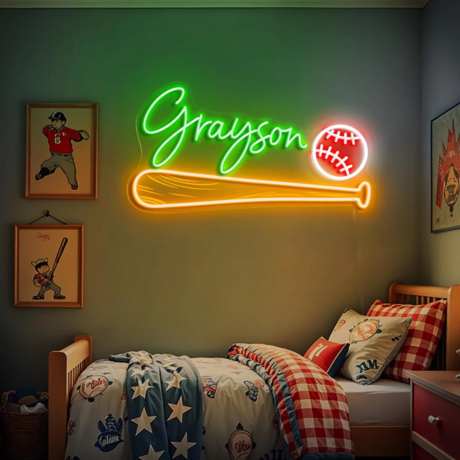 Custom Name Baseball Neon Sign for Boys Personalized Name Neon Sign for Kids Birthday Gift Idea for Teens Room Wall Decor