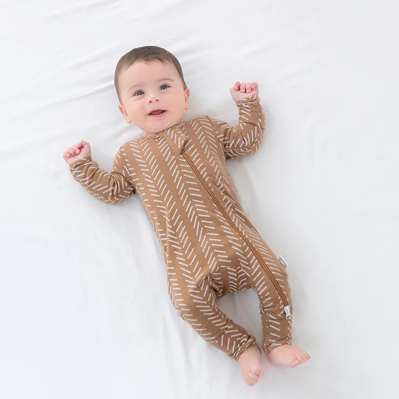 Spring/Summer/Autumn Newborn Romper - Organic Cotton Long-Sleeve Bodysuit with Side Zipper, Hand-Foot Covers