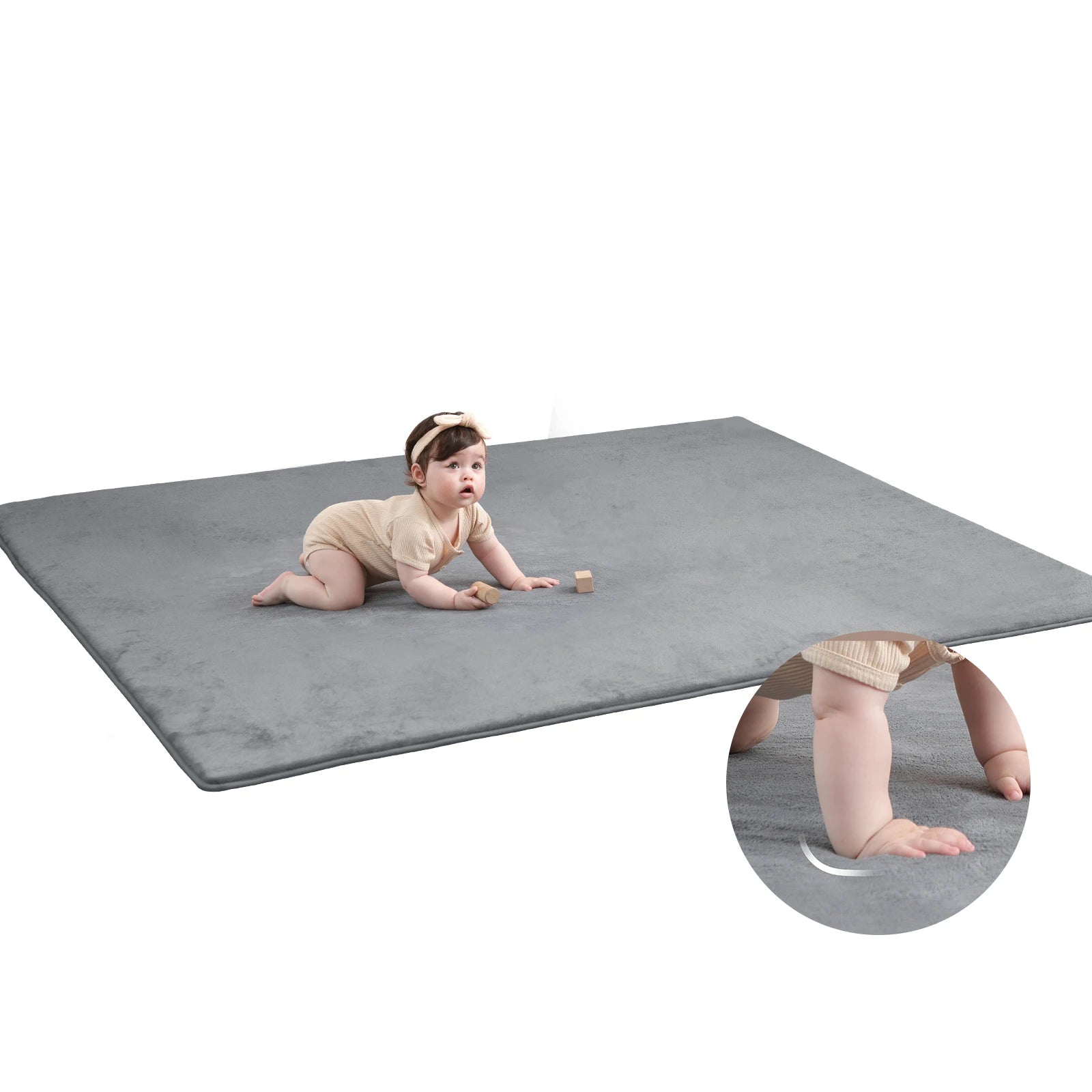 Gray Memory Foam Baby Play Mat for Playpen Thick Large Crawling Mat for Floor Soft Velvet Non-Slip for Kids Playroom Mat Rug