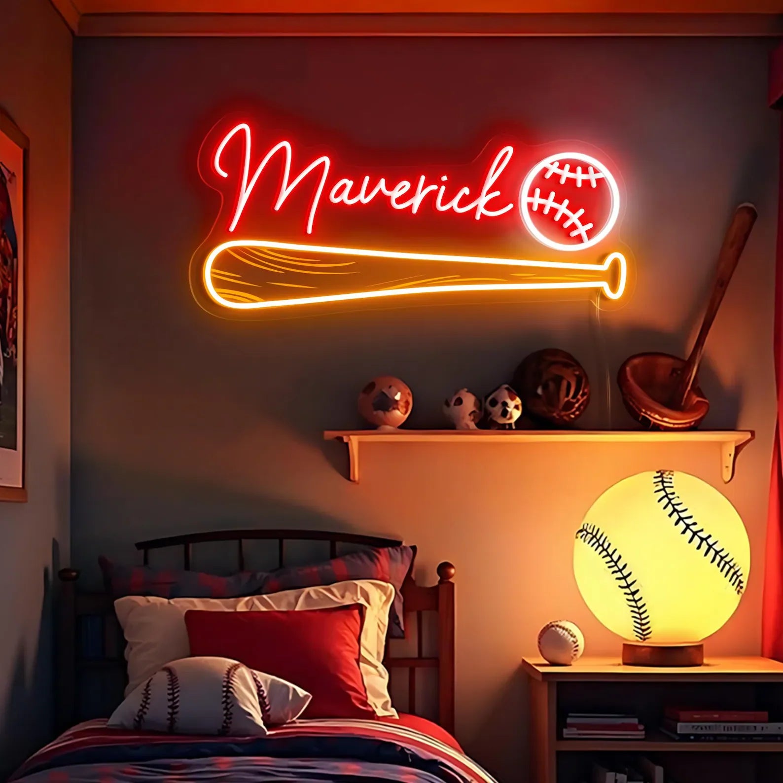 Custom Name Baseball Neon Sign for Boys Personalized Name Neon Sign for Kids Birthday Gift Idea for Teens Room Wall Decor