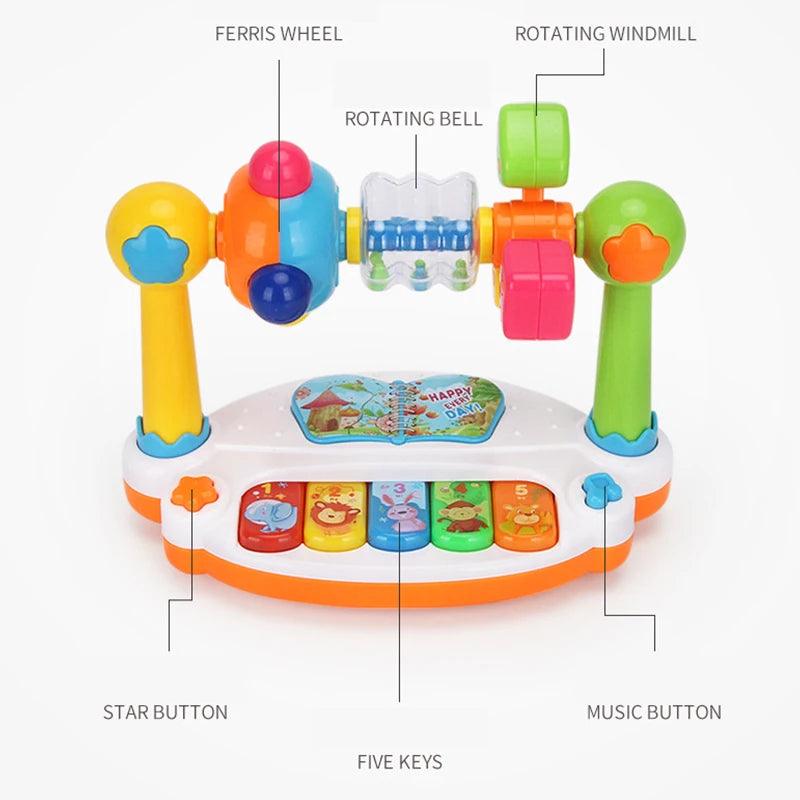 Musical Toys For Toddlers, Early Educational Music Toy Baby 1-3 Piano Toys Kids Rotating Music Piano Keyboard With Light Sound