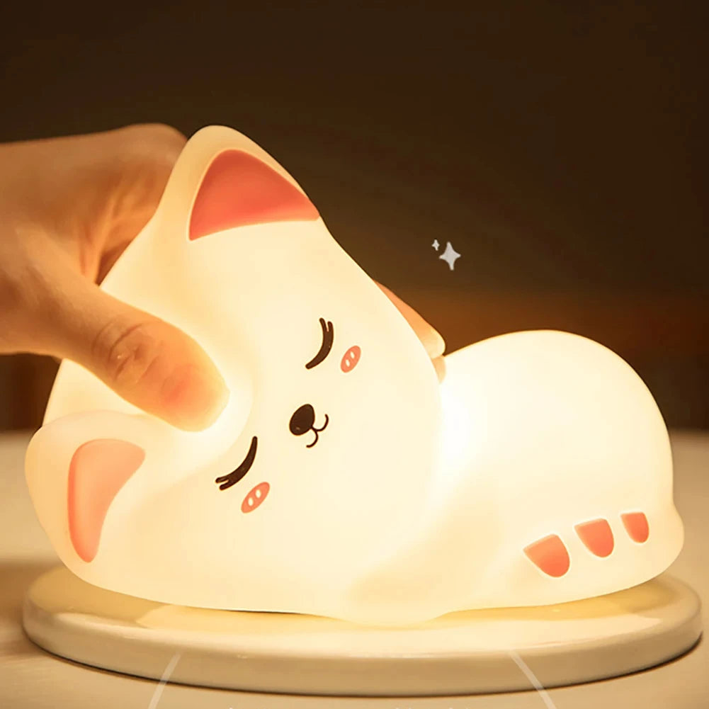 7 Colors Timer Kid Night Light Silicone Nightlight Baby Nursery Rechargeable Cute Cat Lamp For Birthday Gift Kawaii Kitten Decor
