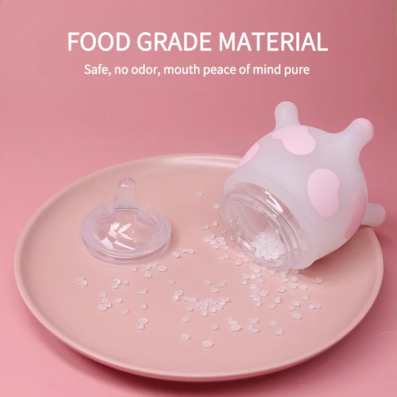 2 PCS Baby Milk Bottle 150/240ml Silicone Bottle Cute Cow Shape 5cm Wide Neck Pacifier Baby Bottles 100% Food Grade Silicone