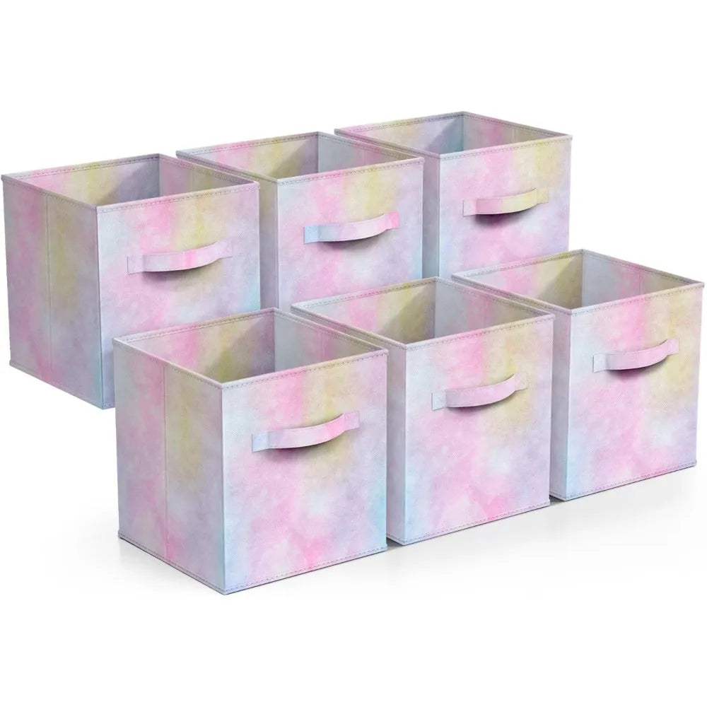 6 Foldable Tie Dye Fabric Storage Bins for Organizing Cubbies, Toy Box - Clothes Storage & Closet Organizer - 11 Inch Baskets