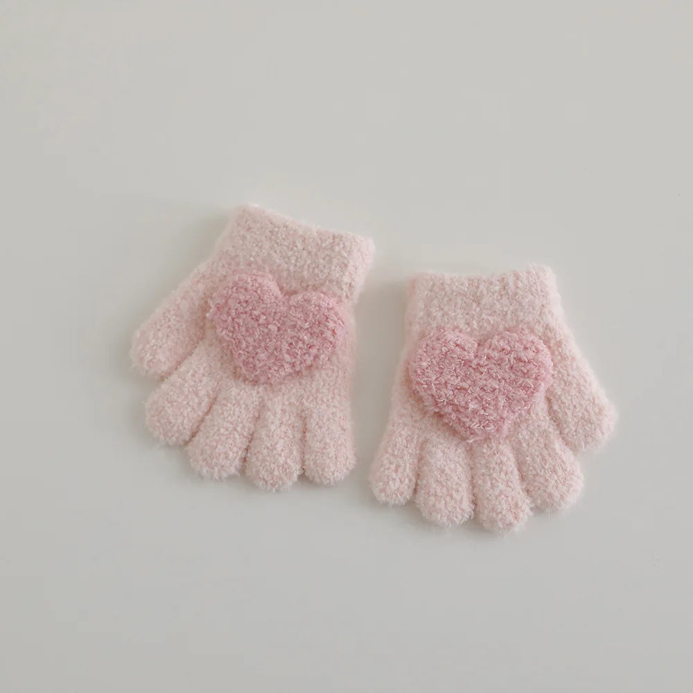 Autumn Winter Warm Thicken Girls Pink Gloves Baby Riding Cute Gloves Kid Kindergarten Five Fingers Gloves 1-3Y
