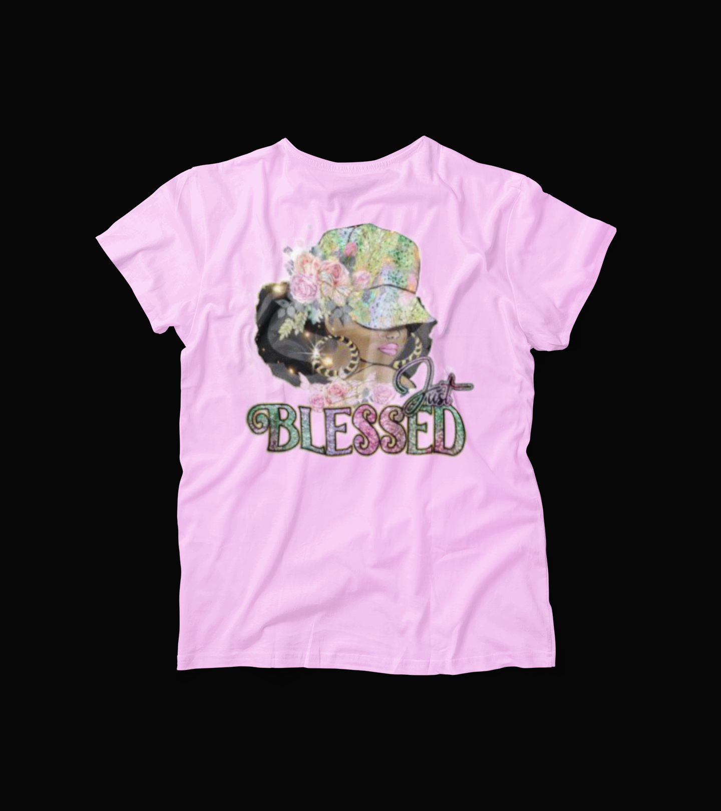 Just Blessed T-Shirt – Glitter Floral Afro Girl Graphic Tee – Faith Fashion Shirt for Women – Christian Urban Apparel
