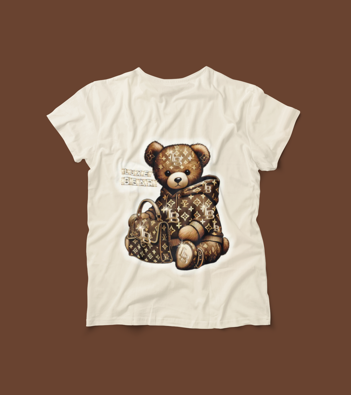 Designer-Inspired Bougie Bear Shirt – Luxury Monogram Teddy Graphic Tee – Stylish Plush Streetwear Aesthetic