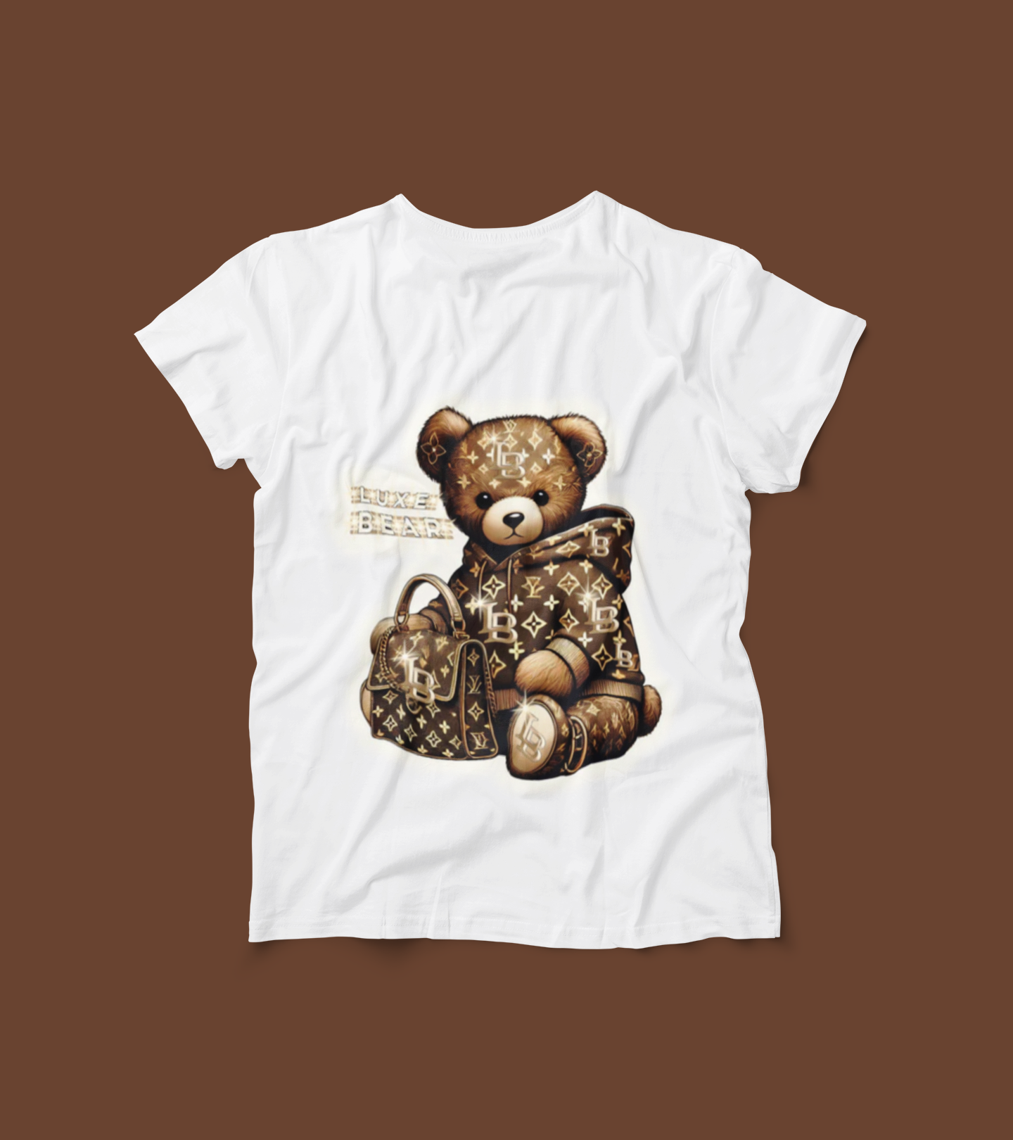 Designer-Inspired Bougie Bear Shirt – Luxury Monogram Teddy Graphic Tee – Stylish Plush Streetwear Aesthetic