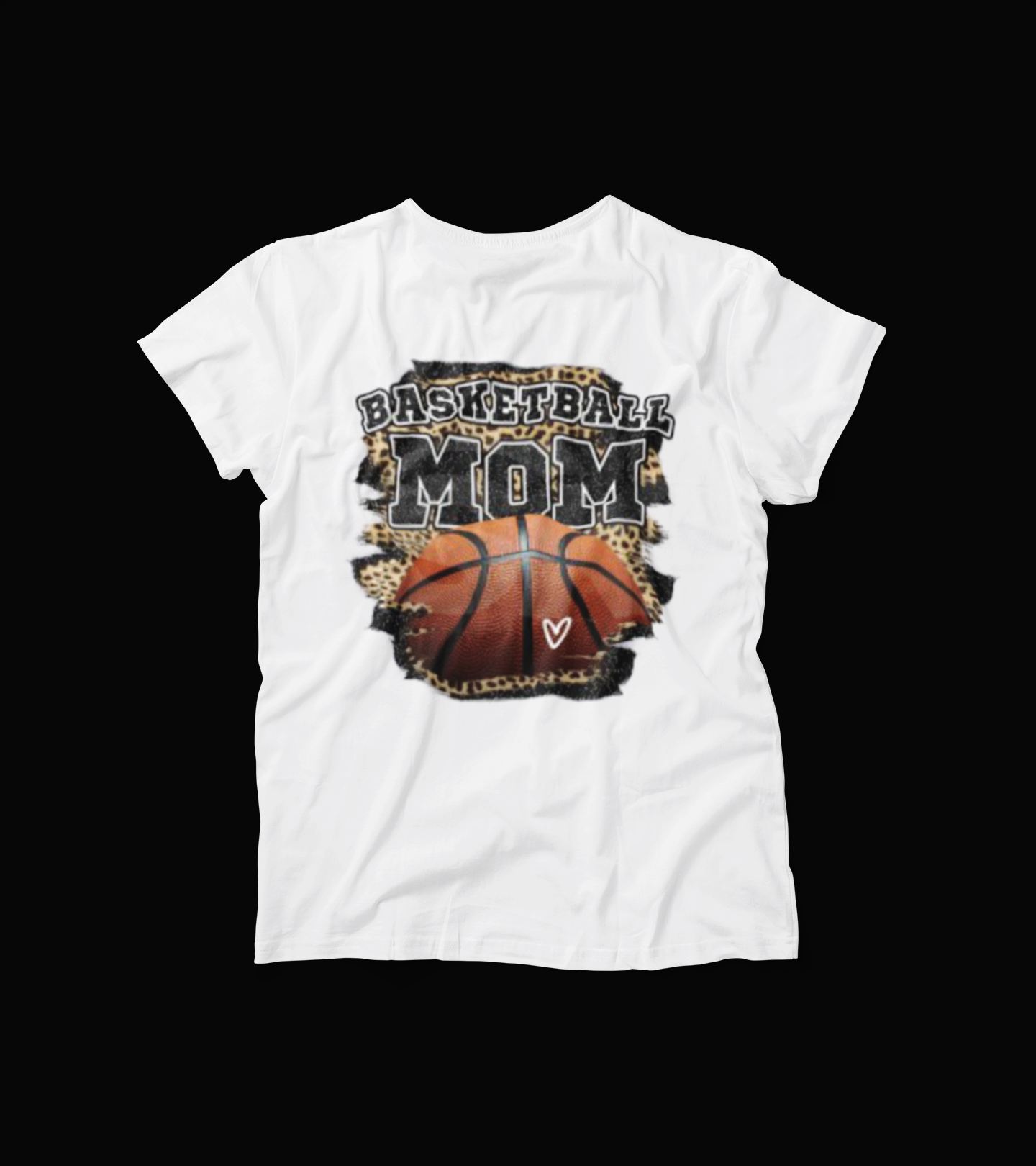 Basketball Mom T-Shirt – Leopard Print & Heart Ball Graphic Tee – Sports Fan Game Day Shirt for Moms – Cream Athletic Parent Top
