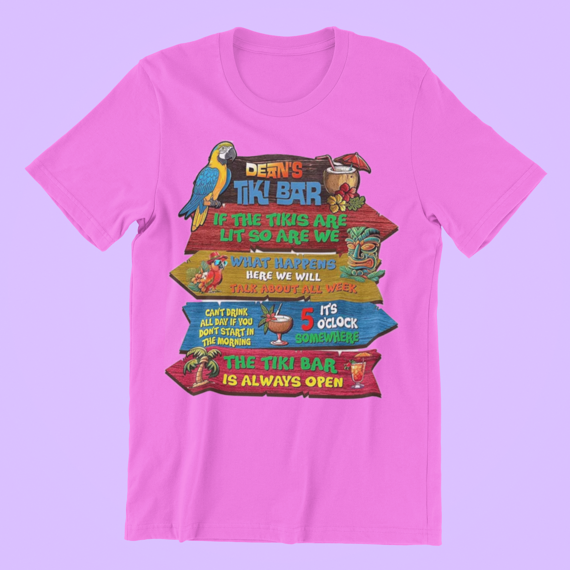 Tiki Bar T-Shirt – Funny Tropical Drinking Tee – Parrot Party Shirt for Summer – It's 5 O’Clock Somewhere Graphic Tee